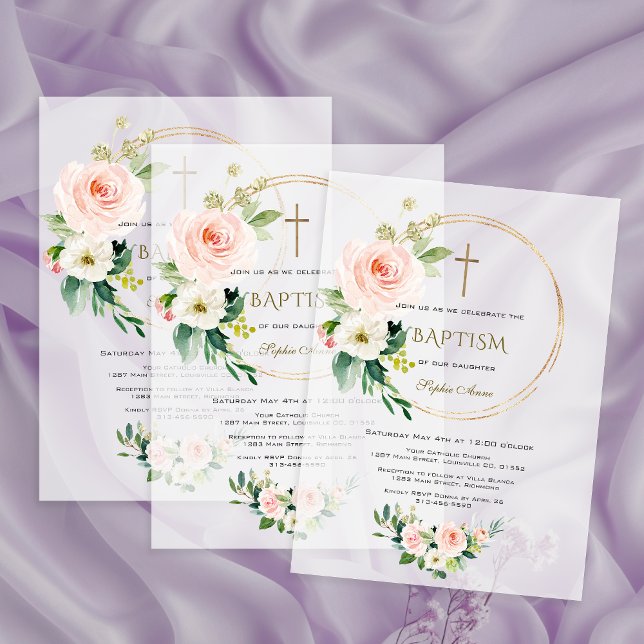Luxury Pink Blush Floral Gold Cross Baptism (Von Creator hochgeladen)