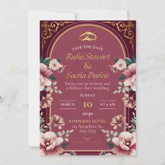 Luxury Pink Floral Wedding Invitation Card Einladung