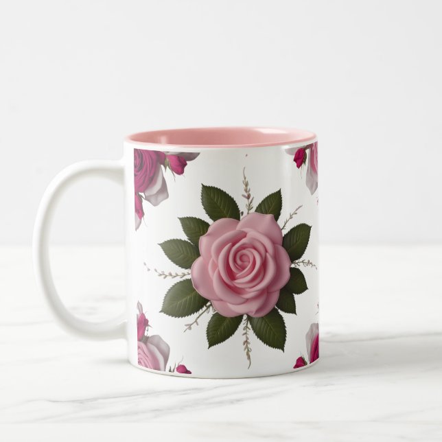 Luxury Pink & Fuchsia Rose Two-Tone Mug   Zweifarbige Tasse (Links)