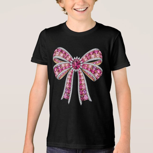 Luxury Pink Gemstone Ribbon Bow Jewelry Art Tri-Blend Shirt (Vorderseite)