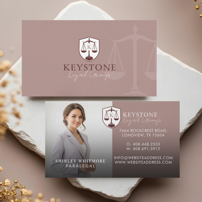 Luxury Pink Gold Paralegal Lawyer Photo Monogram  Visitenkarte (Luxury Pink Gold Paralegal Lawyer Photo Monogram Business Card)