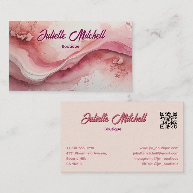Luxury Pink Marble Agate Fluid Business Card Visitenkarte (Vorne/Hinten)