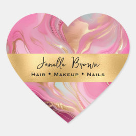 Luxury Pink Marble and Gold Foil Herz-Aufkleber
