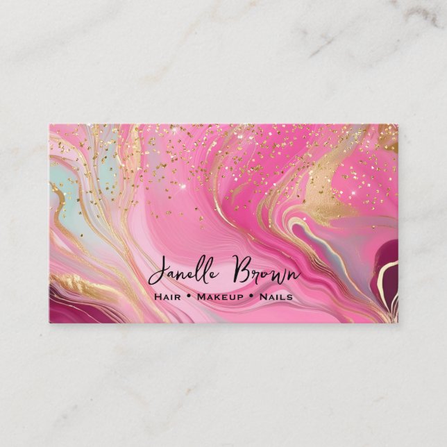 Luxury Pink Marble and Gold Glitter Visitenkarte (Vorderseite)