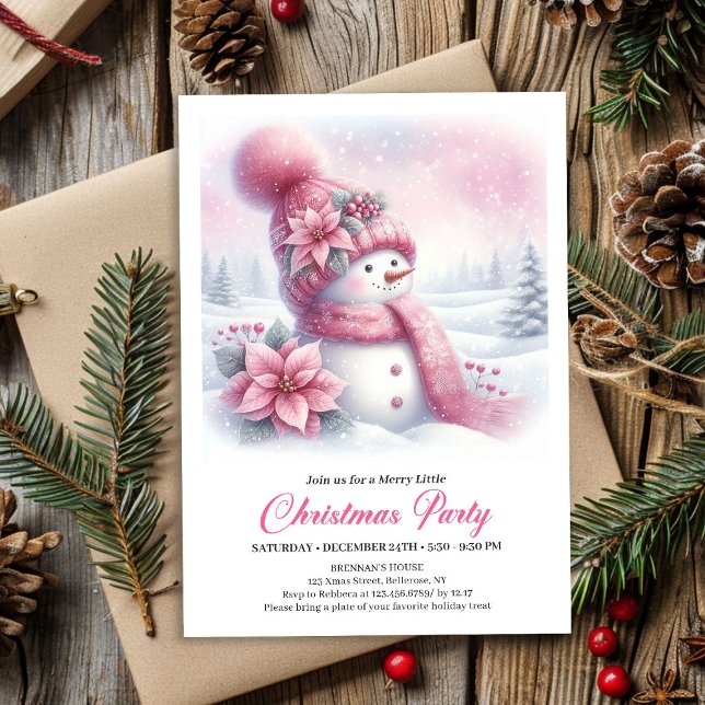 Luxury Pink Snowman Kids Editable Christmas Invite Einladung (Luxury Pink Snowman Kids Editable Christmas Invitation

)