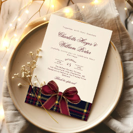 Luxury plaid Burgundy Bow Winter Weddding Einladung