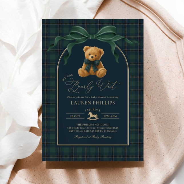 Luxury Plaid Teddy Bear Boy Baby Shower Einladung (Von Creator hochgeladen)