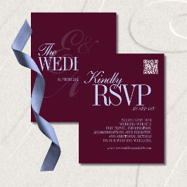 Luxury Plum and Periwinkle QR Code Formal Wedding RSVP Karte