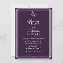 Luxury Plum Monogram Wedding Einladung
