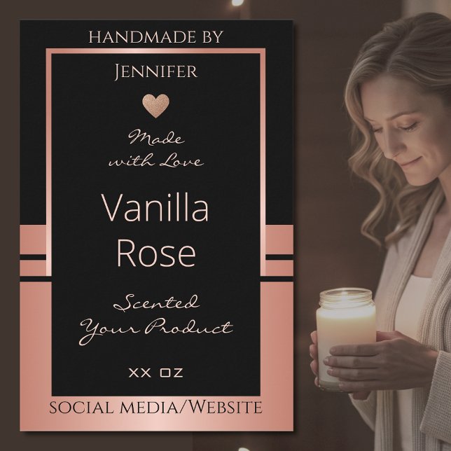 Luxury Product Packaging Label Black and Rose Gold Lebensmitteletikett (Von Creator hochgeladen)