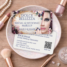 Luxury Purple Ivory Floral Bridal Makeup Artist Visitenkarte