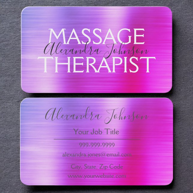 Luxury Purple Pink Brushed Metal Massage Therapy Visitenkarte (Von Creator hochgeladen)