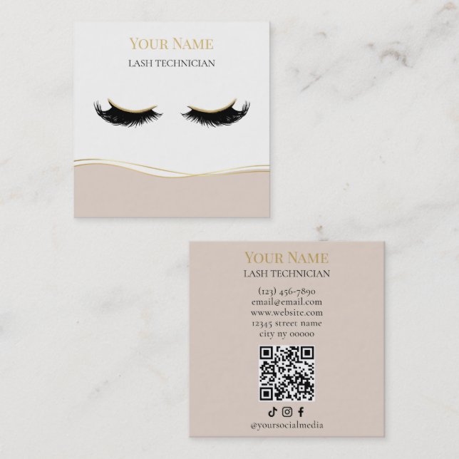 Luxury QR code Lash Technician Quadratische Visitenkarte (Vorne/Hinten)