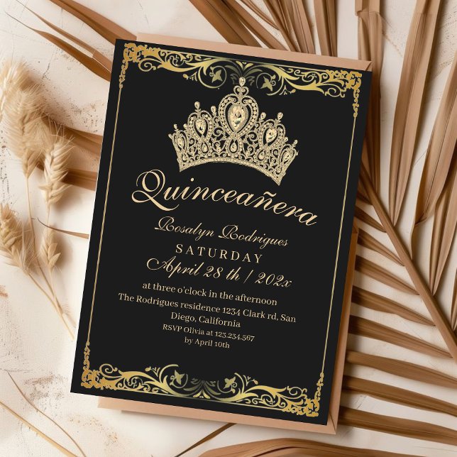Luxury Quinceañera Gold Crown Beige Einladung (Von Creator hochgeladen)