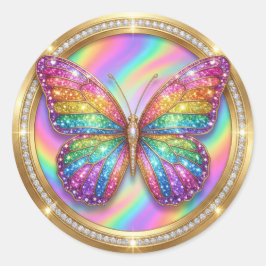 Luxury Rainbow Glitter Butterfly Runder Aufkleber