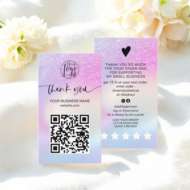 Luxury Rainbow Glitzer Ombre Holographic Vielen Da Visitenkarte (Luxury Rainbow Glitter Ombre Holographic Thank you Business Card)