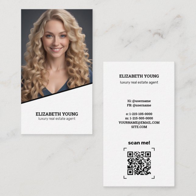 🏠 Luxury Real Anwesen Agent Custom Foto und QR Visitenkarte (Vorne/Hinten)
