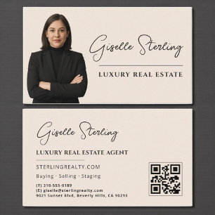 Luxury Real Anwesen Neutral Beige QR Code Visitenkarte