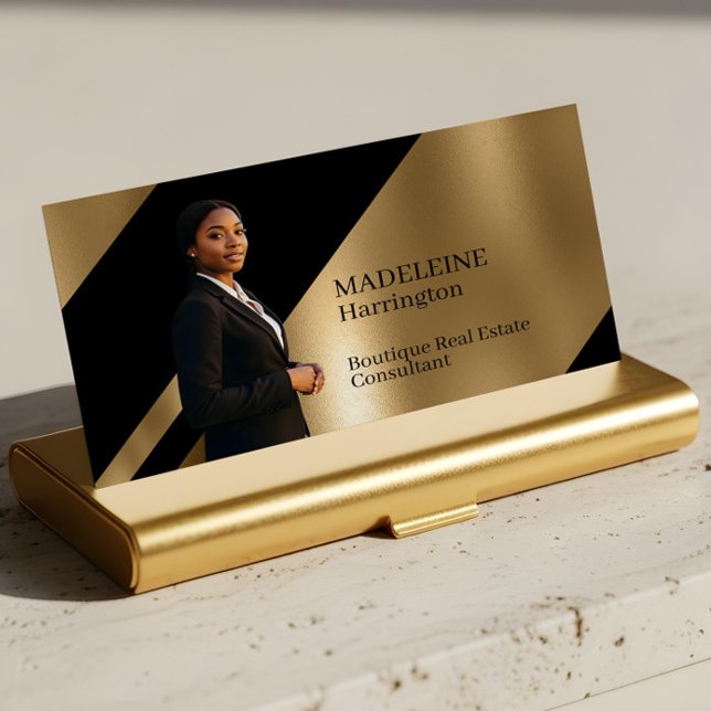 Luxury Real Estate Agent Black & Gold Black Luxe Visitenkarte (Luxury Real Estate Agent Black & Gold Black Luxe Business Card)