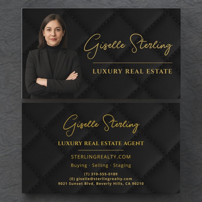 Luxury Real Estate Agent Broker Black Gold Visitenkarte (Von Creator hochgeladen)