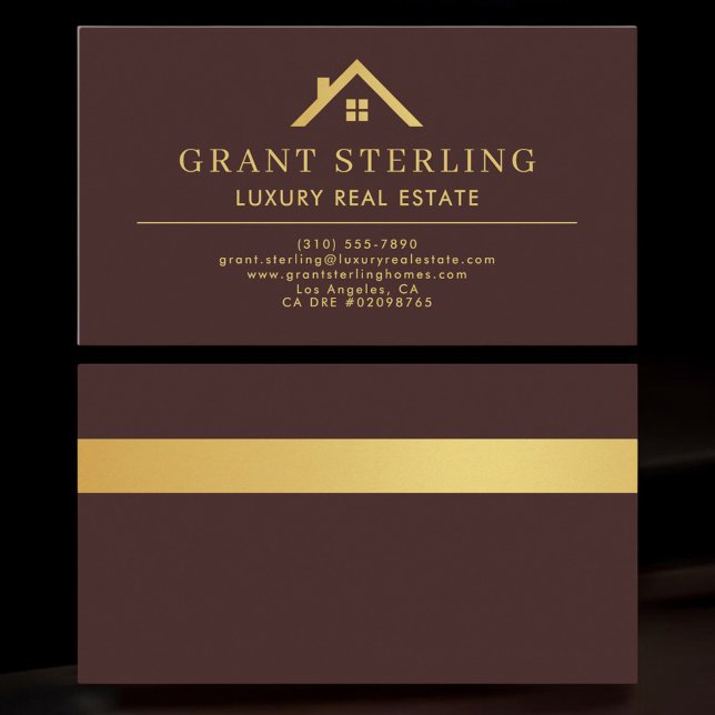 Luxury Real Estate Agent Burgundy Gold Metallic Visitenkarte (Von Creator hochgeladen)
