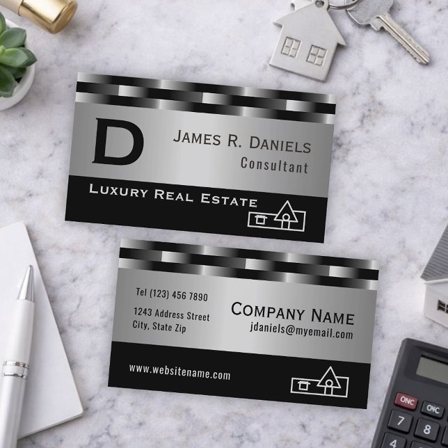 Luxury Real Estate Agent Professional Metallic Visitenkarte (Von Creator hochgeladen)
