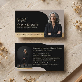 Luxury Real Estate Arch Frame Photo Black Gold Visitenkarte