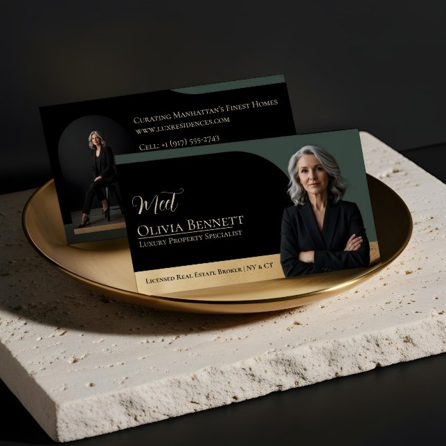 Luxury Real Estate Arch Frame Photo Black Gold Visitenkarte (Luxury Real Estate Arch Frame Photo Black Gold Business Card)