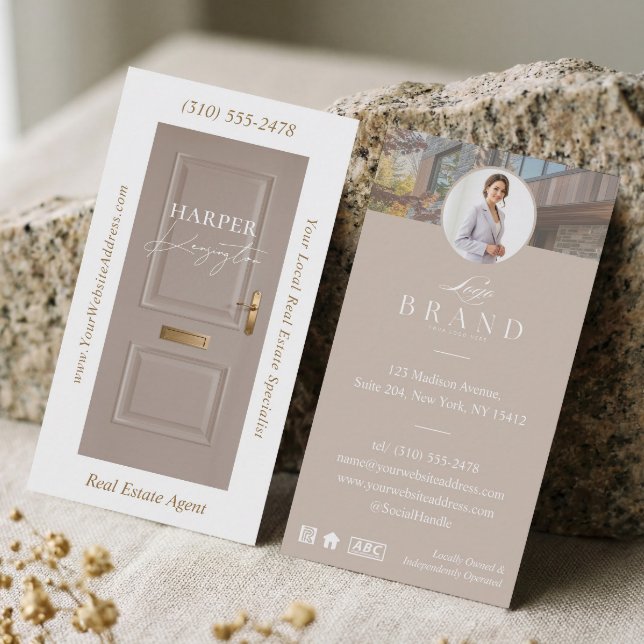 Luxury Real Estate Beige Door Professional Photo Visitenkarte (Luxury Real Estate Beige Door Professional Photo Business Card)