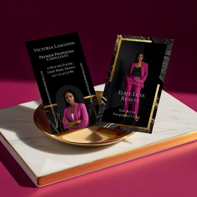 Luxury Real Estate Black Gold Marble Arch Photo Visitenkarte (Luxury Real Estate Black Gold Marble Arch Photo Business Card)