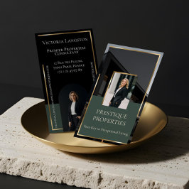 Luxury Real Estate Black Gold Photo Monogram Visitenkarte