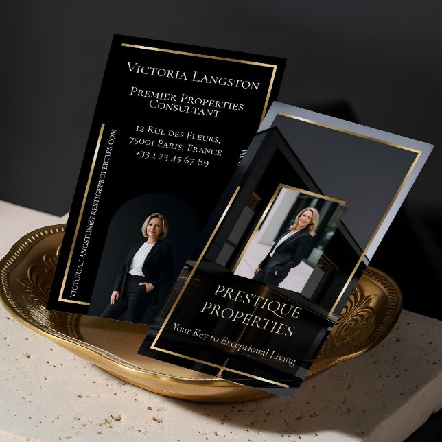 Luxury Real Estate Black Gold Photo Monogram Visitenkarte (Luxury Real Estate Black Gold Photo Monogram Business Card)