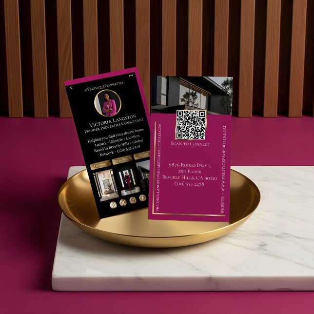 Luxury Real Estate Black Gold Pink Social Photos Visitenkarte (Luxury Real Estate Black Gold Pink Social Photos Business Card)