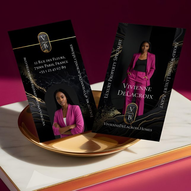 Luxury Real Estate Elegant Black Gold Marble Photo Visitenkarte (Luxury Real Estate Elegant Black Gold Marble Photo Business Card)