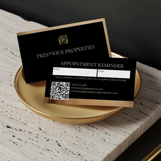 Luxury Real Estate & Law Firm Black Gold Monogram Terminkarte (Luxury Real Estate & Law Firm Black Gold Monogram Appointment Card)