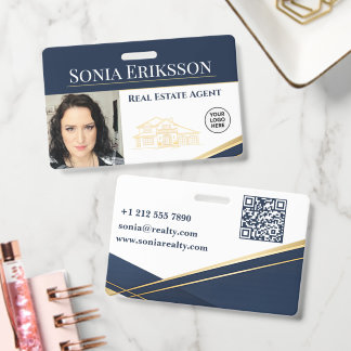 Luxury Realtor Business Card Navy Gold Ausweis