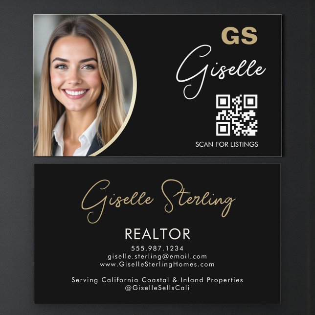 Luxury Realtor QR Code Black Gold Photo  Visitenkarte (Von Creator hochgeladen)
