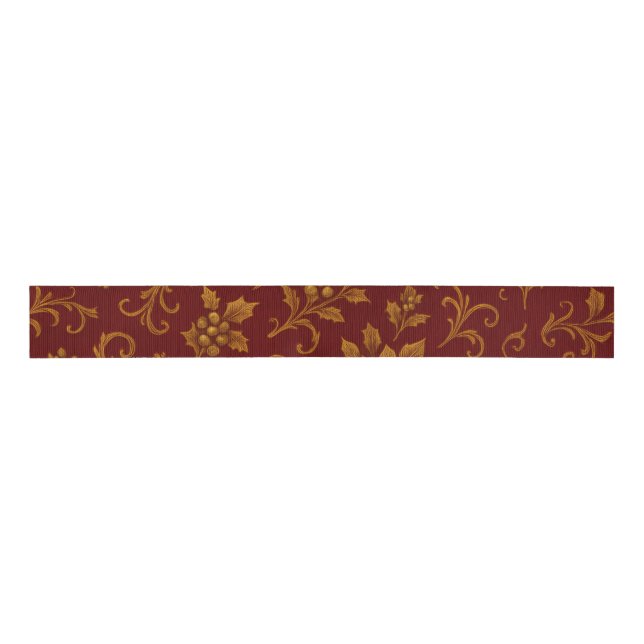 Luxury Red and Gold Botanical Christmas Ripsband (Vorderseite)