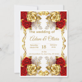 Luxury Red and Gold Floral Wedding Invitation Einladung