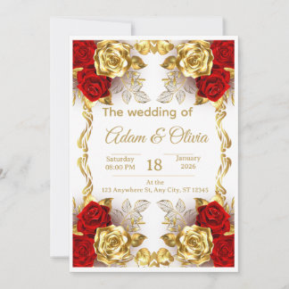 Luxury Red and Gold Floral Wedding Invitation Einladung