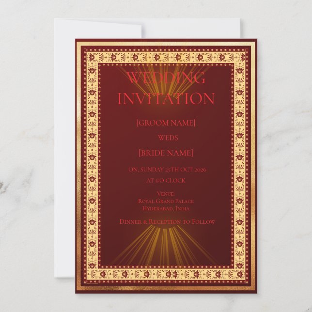 Luxury Red and Gold Wedding Invitation  Einladung (Vorderseite)