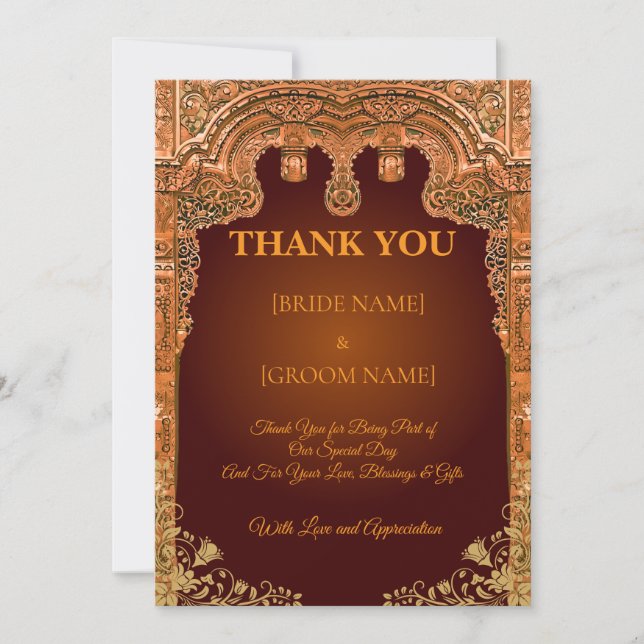 Luxury Red and Gold Wedding Thank You Card Dankeskarte (Vorderseite)