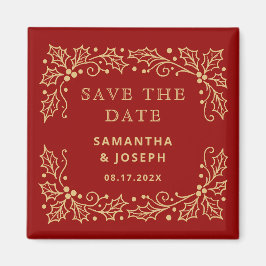 Luxury Red & Antique-Gold Save the Date Magnet