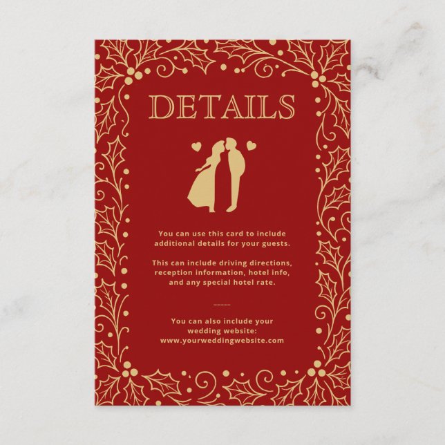 Luxury Red & Antique Gold Wedding Guest Details Begleitkarte (Vorderseite)