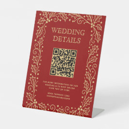 Luxury Red & Antique-Gold Wedding QR Code Sign Sockelschild