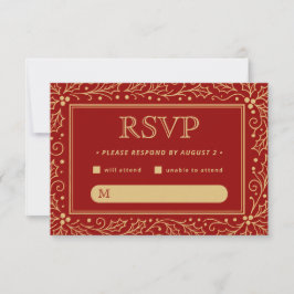 Luxury Red & Antique-Gold Wedding RSVP Karte