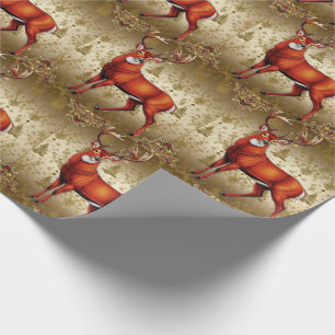 Luxury Red Deer Moose Gold Snow Merry Xmas Muster Geschenkpapier