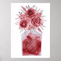 Luxury Red Glam Floral Watercolor Perfume Bottle