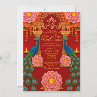 Luxury Red & Gold Indian Wedding Einladung