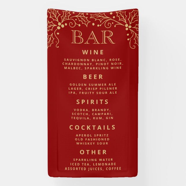 Luxury Red Gold Wedding Bar Menu Reception Decor Banner (Vertikal)